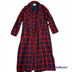 Vintage Pendleton Red Tartan Plaid Wool Robe Duster Open Front